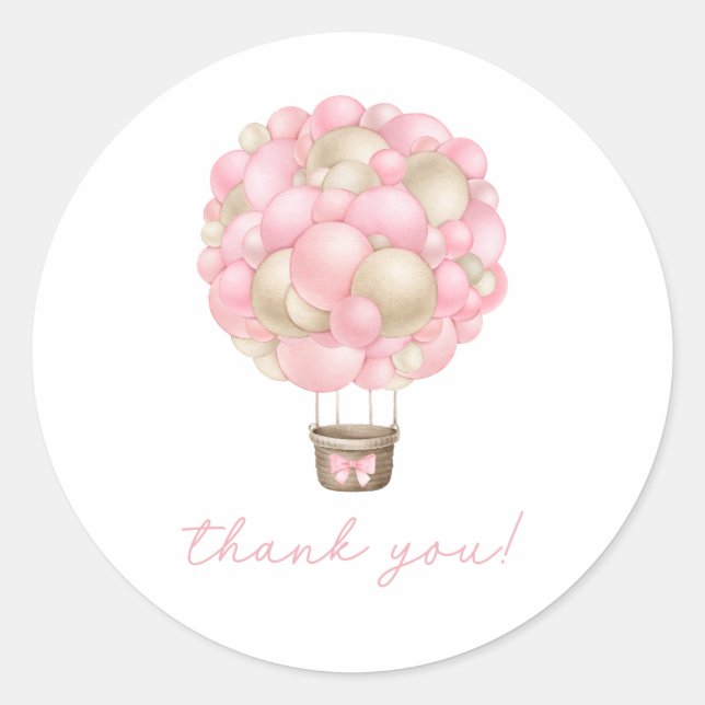 Sticker Rond Baby shower Fille Balloon Rose Hot Air (Devant)