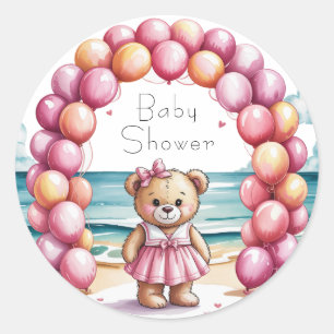 Sticker Rond Baby shower Fille Blonde Beachside Teddy Bear