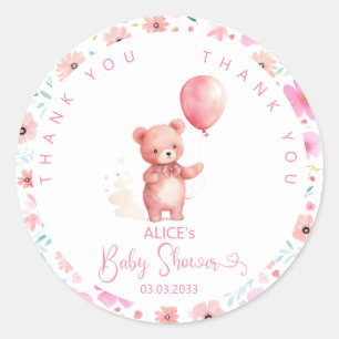 Sticker Rond Baby shower Fille Blonde Rose Ours Teddy