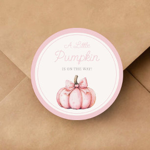 Sticker Rond Baby Shower Fille Citrouille Rose Mignonne