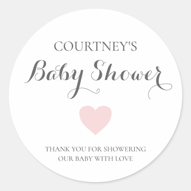 Sticker Rond Baby shower fille de coeur rose mignonne (Devant)