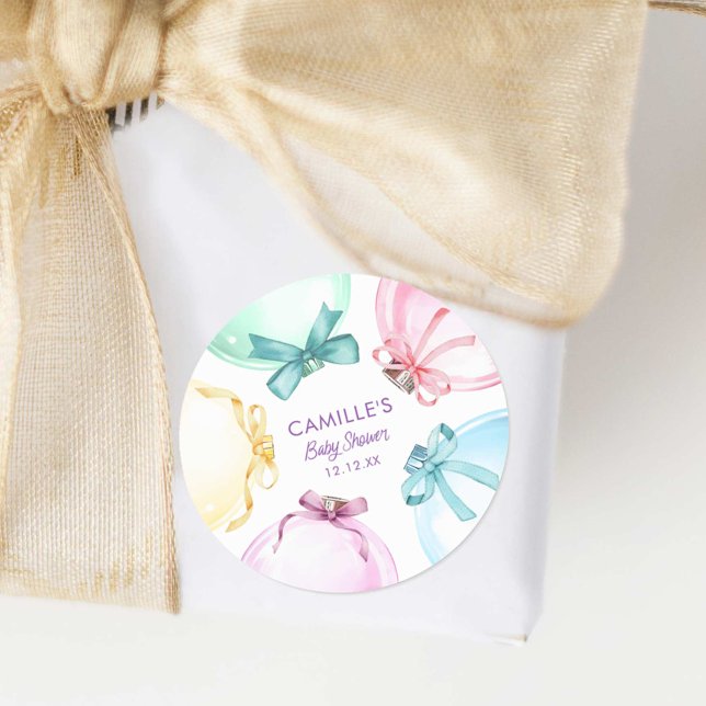 Sticker Rond Baby Shower Fille de l'Hiver de Fêtes (Elegant Winter Christmas Baby Shower Sticker)