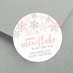 Sticker Rond Baby Shower Fille d'hiver flocon de neige