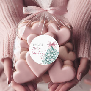 Sticker Rond Baby shower Fille d'hiver Noël