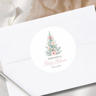 Sticker Rond Baby shower Fille d'hiver Noël