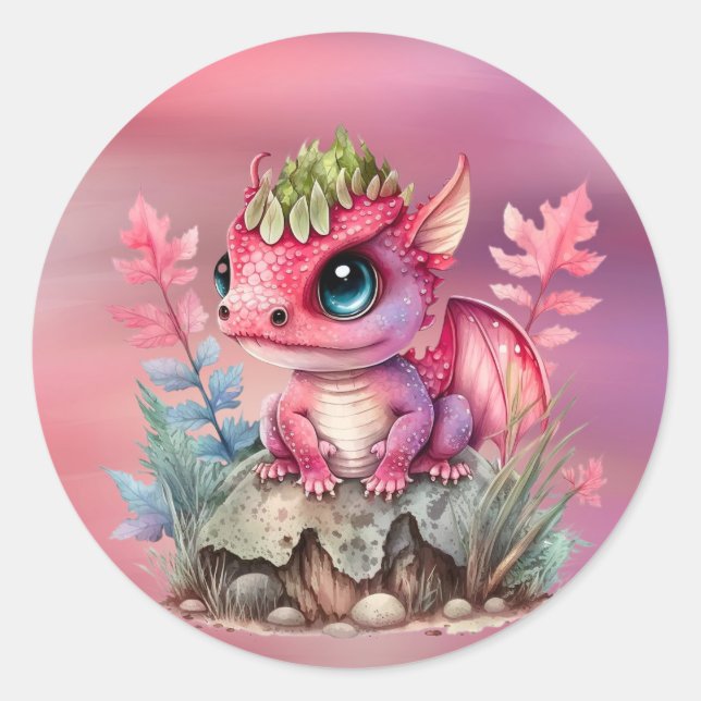 Sticker Rond Baby shower Fille Dragon Rose Hot (Devant)