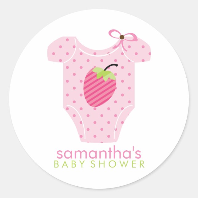 Sticker Rond Baby shower Fille en tenue de fraise (Devant)