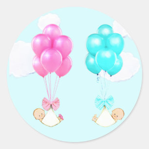 Sticker Rond Baby shower fille garçon jumeau