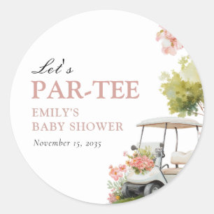 Sticker Rond Baby Shower Fille Golf Let's Par-tée