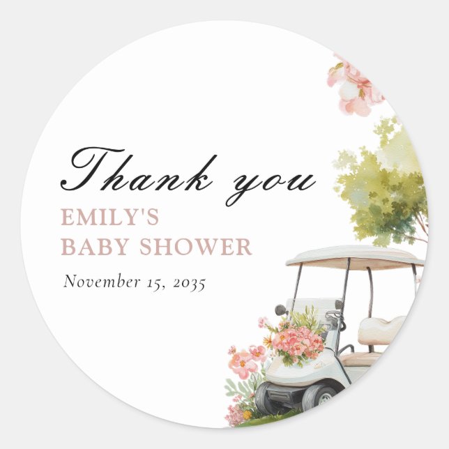 Sticker Rond Baby Shower Fille Golf Let's Par-tée (Devant)