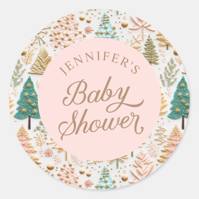 Sticker Rond Baby Shower Fille Hivernale (Devant)