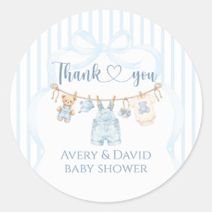 Sticker Rond Baby-Shower Fille Jean Bleu Moderne Rayé
