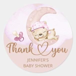 Sticker Rond Baby shower fille ours en peluche