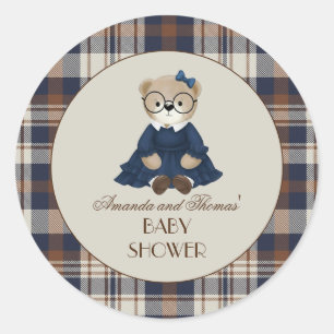 Sticker Rond Baby Shower Fille Ours Vintage