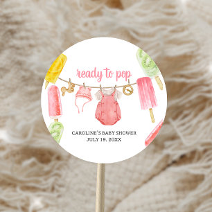 Sticker Rond Baby Shower Fille Popsicle