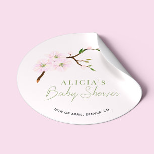 Sticker Rond Baby shower fille rose floral clair