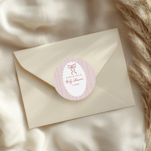 Sticker Rond Baby Shower Fille Rose Pâle Arc Rouge Dessiné à la