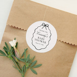 Sticker Rond Baby Shower Fille Ruban Noir Vintage