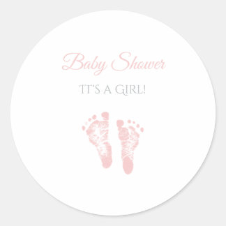 Sticker Rond Baby shower Fille Simple Precious Empreintes roses