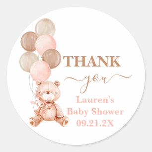 Sticker Rond Baby shower fille Teddy Bear