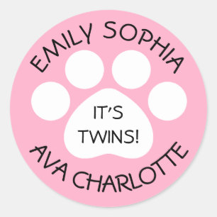 Sticker Rond Baby shower - Filles jumelles - Thème Empreinte de