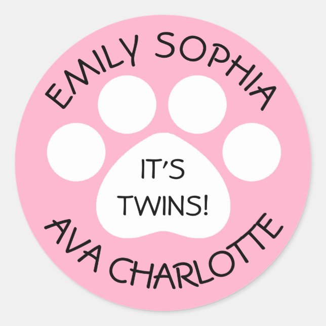 Sticker Rond Baby shower - Filles jumelles - Thème Empreinte de (Devant)