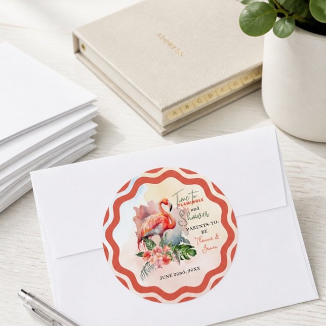 Sticker Rond Baby Shower Flamant Rose (Créateur téléchargé)