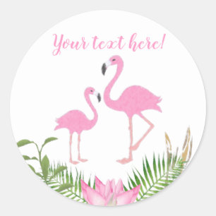 Sticker Rond Baby shower Flamant rose Floral Aquarelle