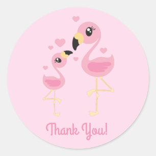 Sticker Rond Baby shower Flamant rose rose