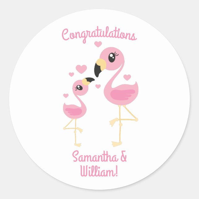 Sticker Rond Baby shower Flamant rose rose (Devant)