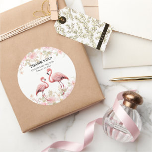 Sticker Rond Baby shower Flamant rose rose floral élégant