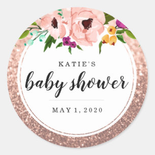 Sticker Rond Baby shower Fleur Couronne Parties scintillant Ros