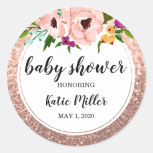 Sticker Rond Baby shower Fleur Couronne Parties scintillant Ros