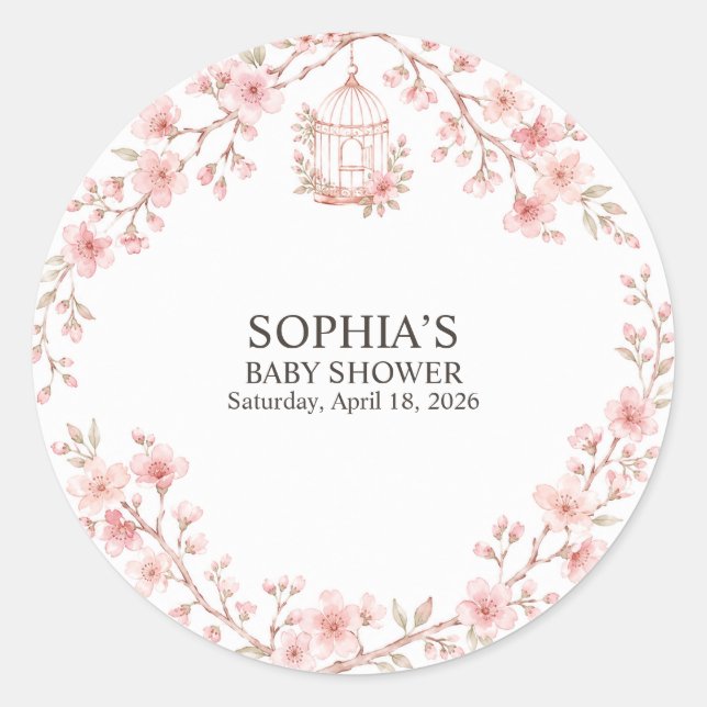 Sticker Rond Baby Shower Fleur de Cerisier (Devant)