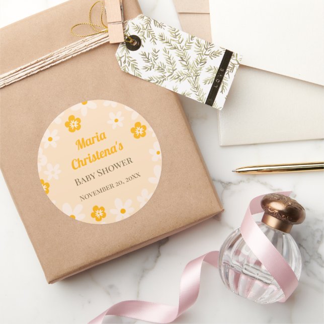 Sticker Rond Baby Shower Fleur de Pêcher (Cadeaux)