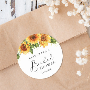 Sticker Rond Baby Shower Fleur de Tournesol Eucalyptus Aquarell