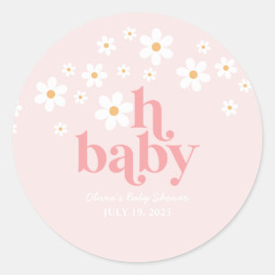 Sticker Rond Baby-Shower Fleur Rétro Rose