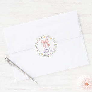 Sticker Rond Baby-Shower Fleur Roseau Aquarelle