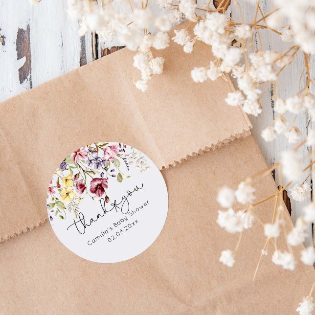 Sticker Rond Baby shower fleur sauvage (Créateur téléchargé)