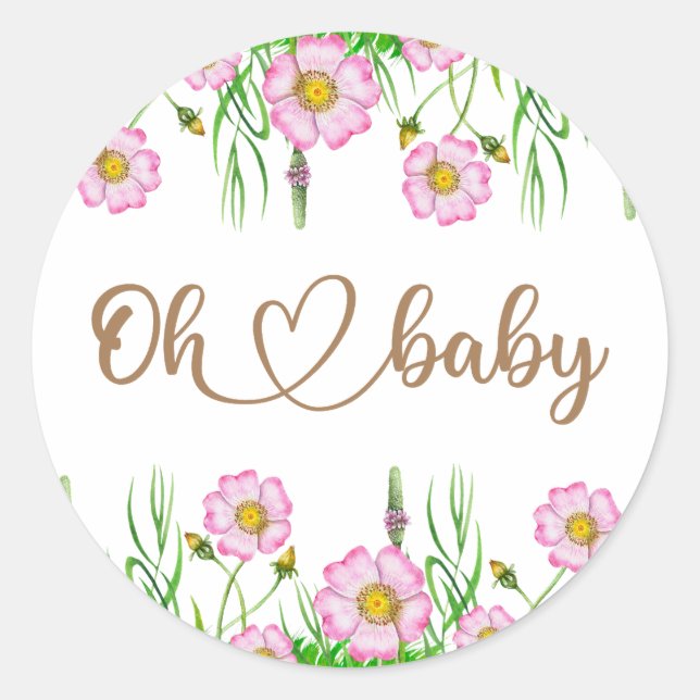 Sticker Rond Baby shower fleur sauvage (Devant)