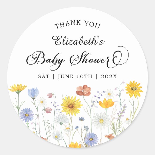 Sticker Rond Baby shower fleur sauvage (Devant)