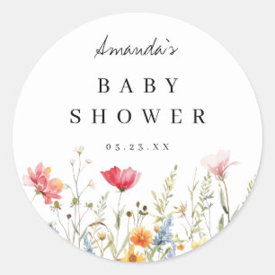 Sticker Rond Baby shower Fleur sauvage aquarelle
