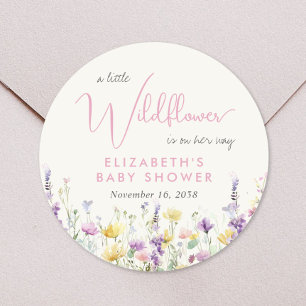 Sticker Rond Baby Shower Fleur Sauvage Aquarelle Bohème