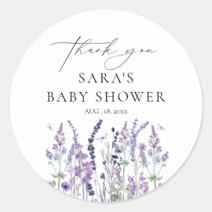 Sticker Rond Baby-Shower Fleur Sauvage Aquarelle Florale