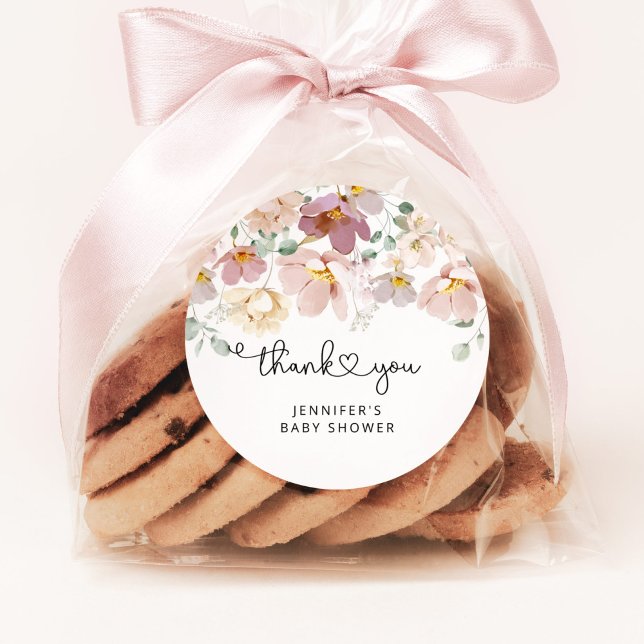 Sticker Rond Baby shower fleur sauvage aquarelle merci (Créateur téléchargé)