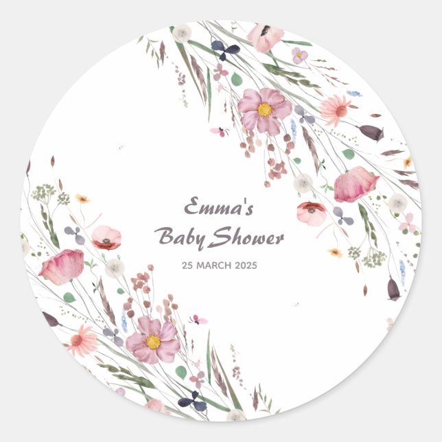 Sticker Rond Baby shower Fleur sauvage bébé en fleurs (Devant)