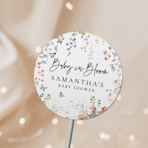 Sticker Rond Baby shower Fleur sauvage bébé en fleurs