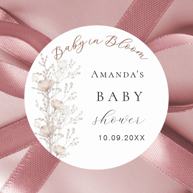 Sticker Rond Baby shower fleur sauvage beige crème fleurie (Créateur téléchargé)