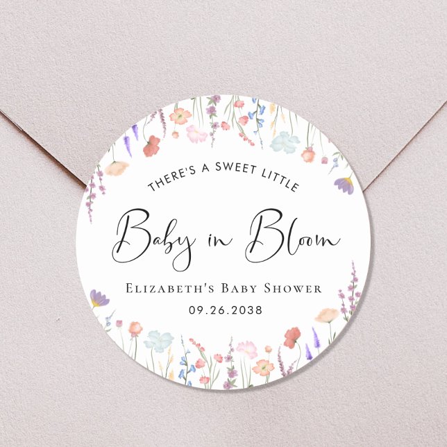 Sticker Rond Baby shower Fleur sauvage d'aquarelle bébé en fleu (Créateur téléchargé)