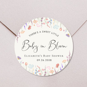Sticker Rond Baby shower Fleur sauvage d'aquarelle bébé en fleu